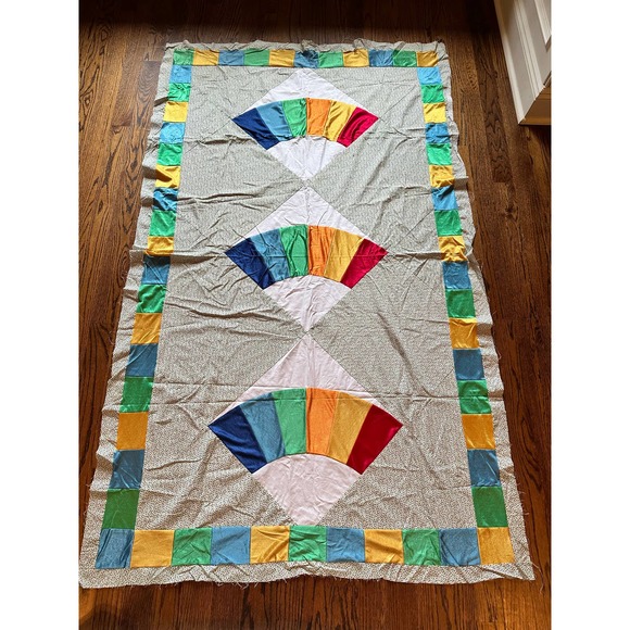 Vintage 70s 80s Rainbow Patchwork Quilt Top PERFECT FOR PRIDE CELEBRATION LGBTQ - Picture 1 of 4